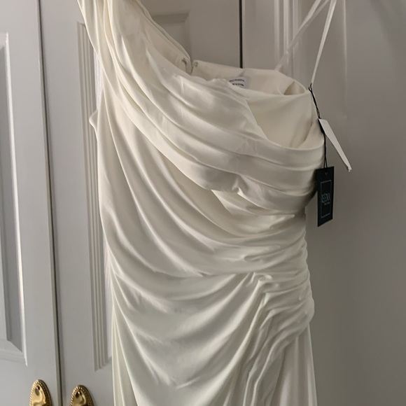 NWT Mac Duggal Asymmetric 1-Shoulder Slit Midi Dress 10 New - Picture 5 of 8